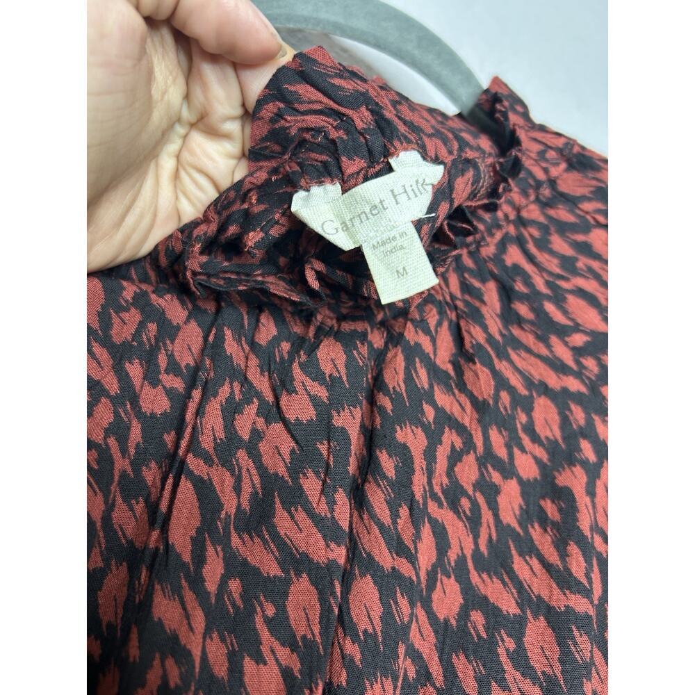 Garnet Hill Red Black Mock Neck Animal Print Long Sleeve Blouse Size Medium - Picture 11 of 11